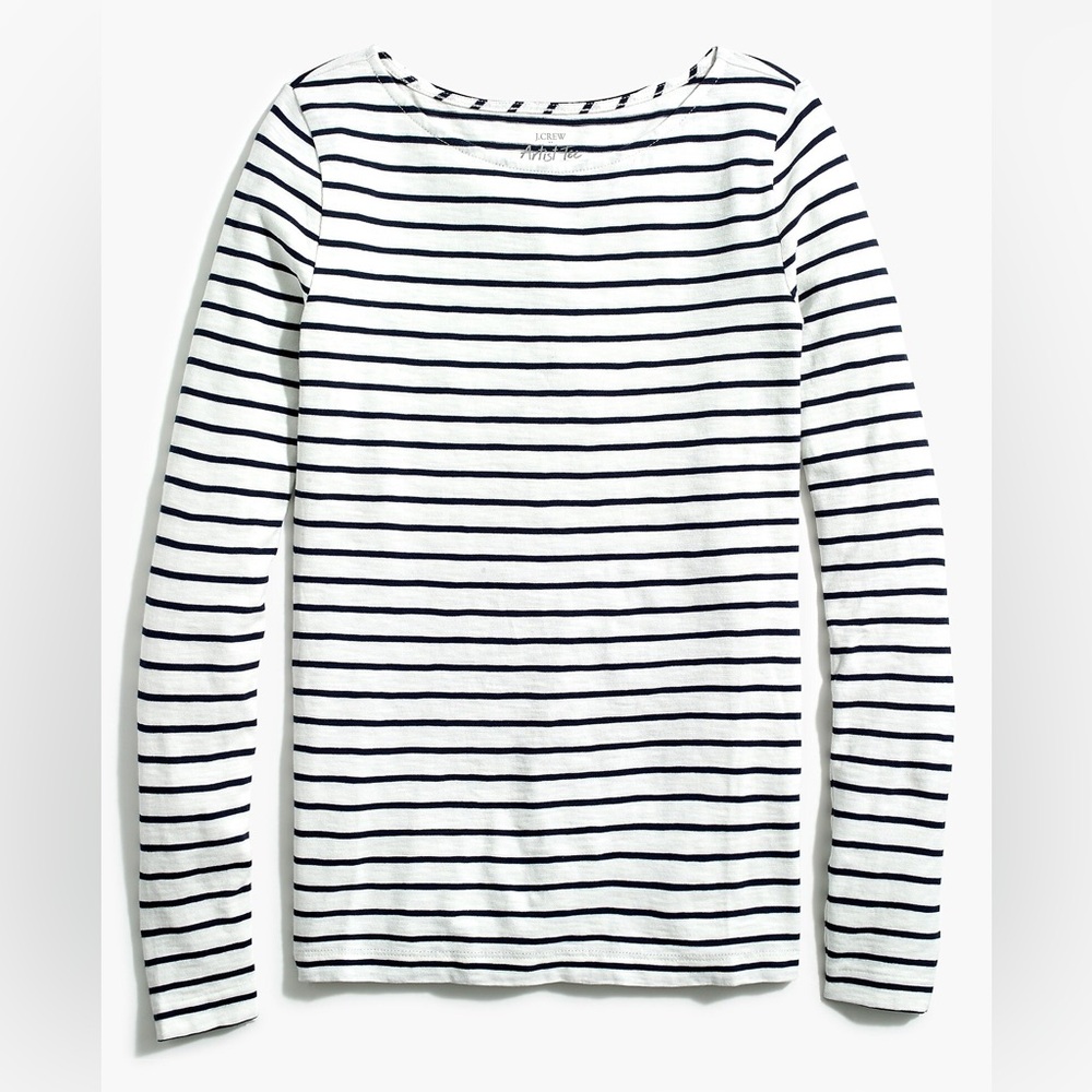 J. Crew Striped Long-Sleeve Boatneck Top - White & Black